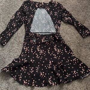 Divided Black Dress with Pink Floral Print
